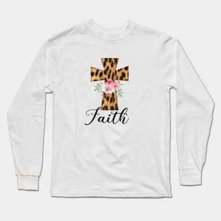 Faith. Leopard cross. Long Sleeve T-Shirt